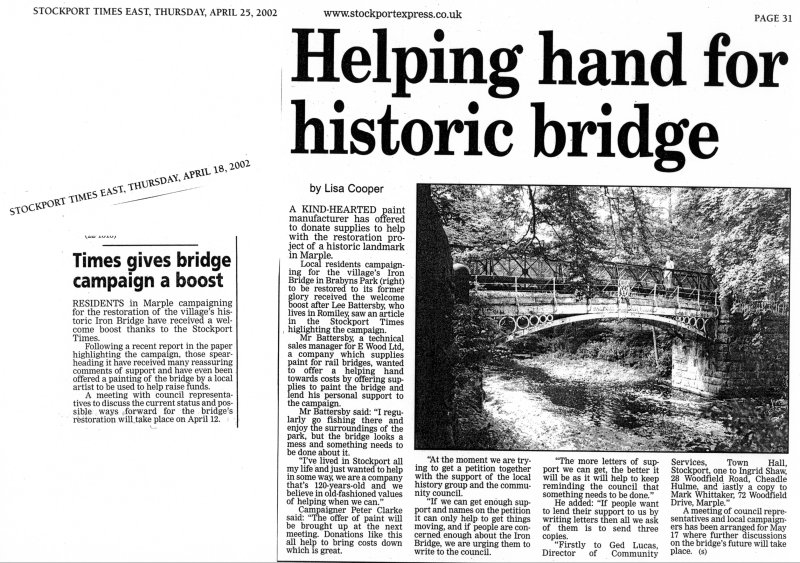 Stockport Times articles of 18th and 25 April 2002