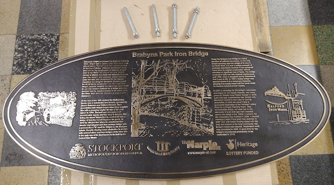 The refurbished Iron Bridge bronze plaque