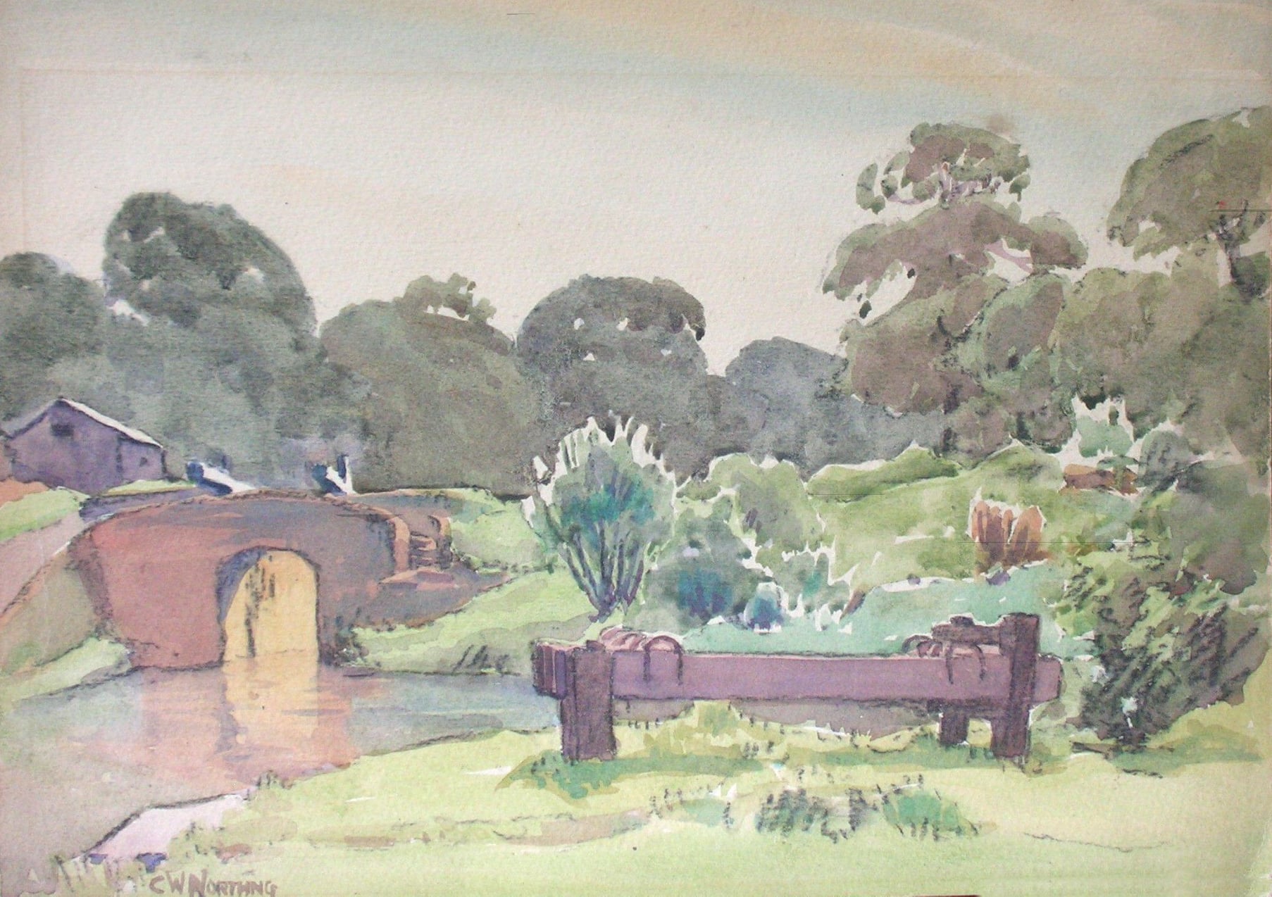 Watercolour by Clarence W Northing in 1938 with permission of grandson Christopher Wainwright