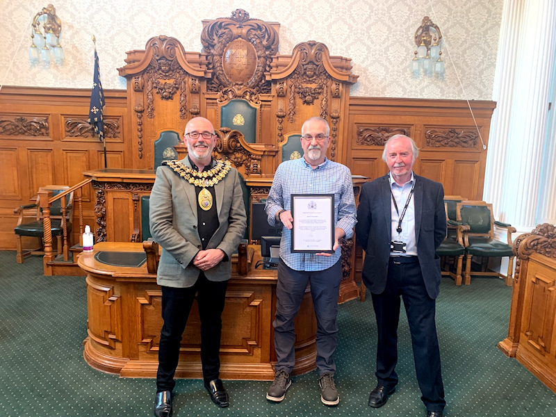 Mark receives his Award from the Mayor of Stockport