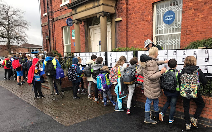 School children viewing the Timeline